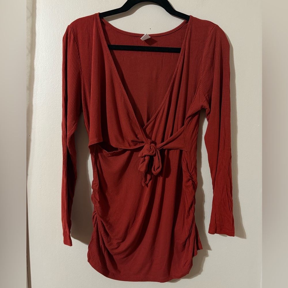 Old Navy Brick Red Wrap Maternity Shirt